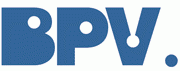 Logo mit blauen Buchstaben B P V mit kreisförmigen Aussparungen